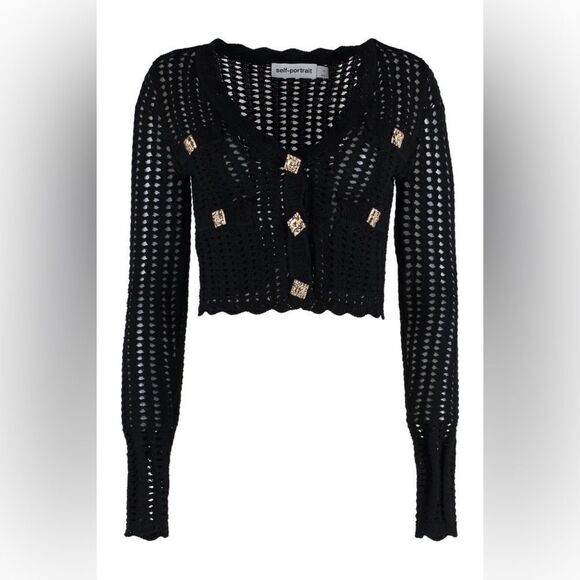 NWT Self-Portrait Black Cropped Sweater - Picture 1 of 10